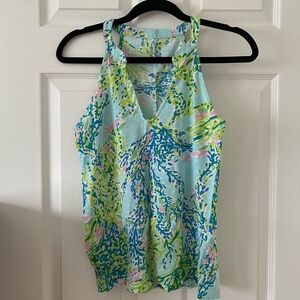 Lilly Pulitzer Blue Floral Cotton Blouse